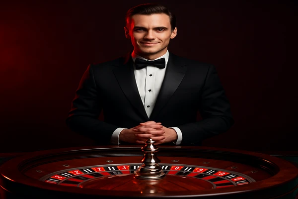 একজন পুরুষ ব্যক্তি ak44 game-এ অনলাইন খেলার জয় উদযাপন করছেন; চারপাশে খেলার প্রতীকগুলো ভেসে উঠছে